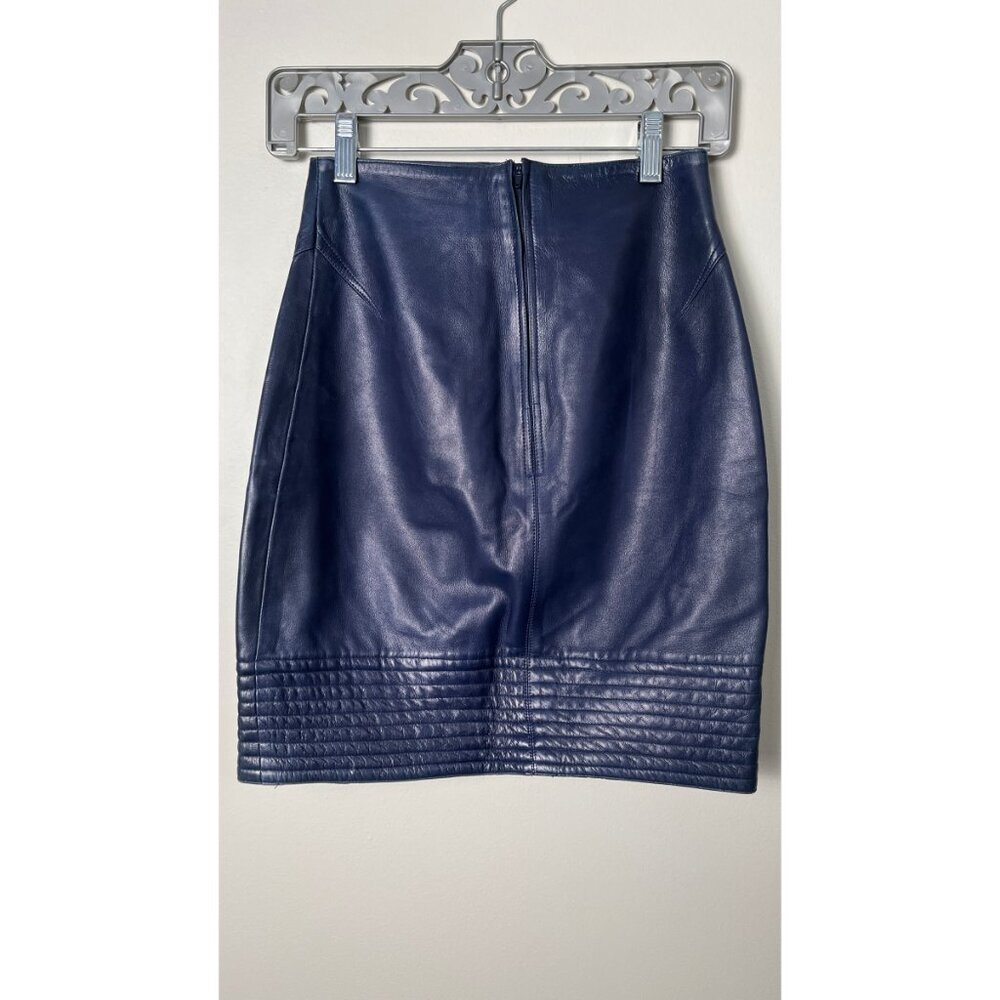 CLAUDE MONTANA LEATHER PUNK MINI SKIRT 24 - Picture 3 of 5